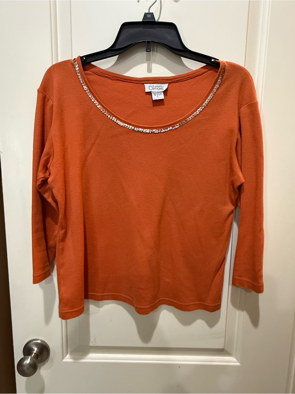 Women's Orange Long-Sleeve Scoop Neck Top with Neckline Trim